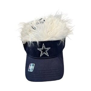 Dallas Cowboys NFL Faux Fur Hair Novelty Visor Hat Navy Blue White NWT